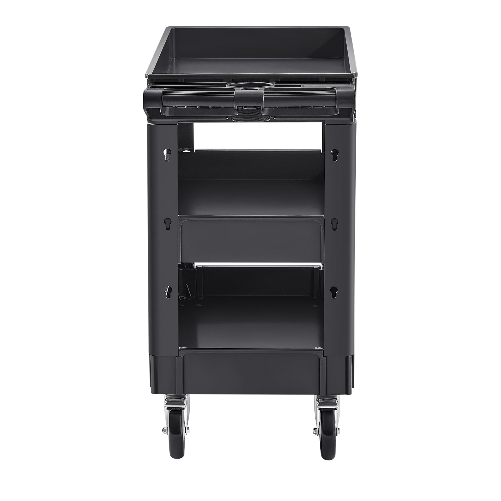 Utility Service Cart, 3 Shelf 550LBS Heavy Duty Plastic Rolling Utility Cart with 360° Swivel Wheels (2 with Brakes), Medium Lipped Shelf, Ergonomic Storage Handle for Warehouse/Garage/Cleaning