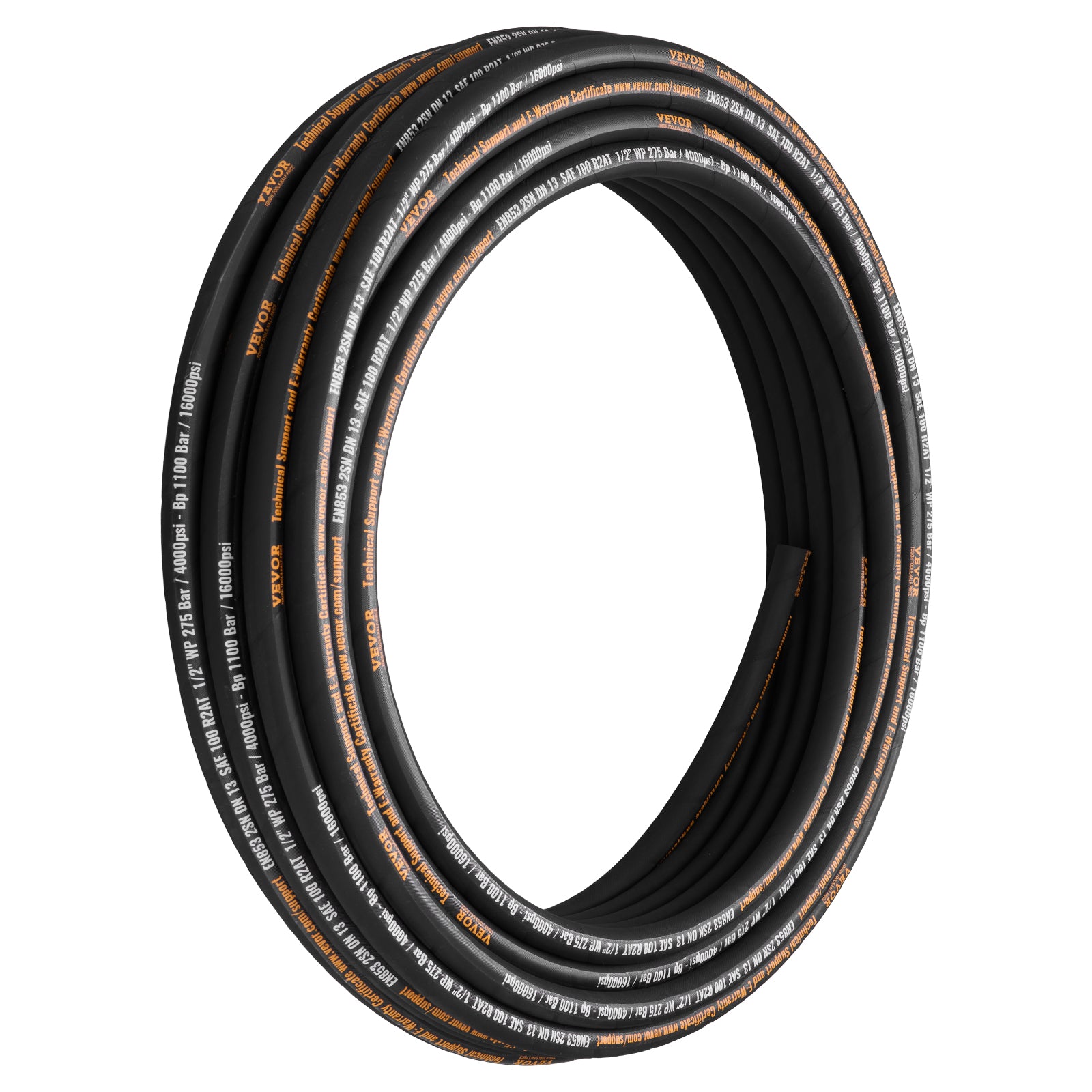 Hydraulic Hose 1/2 inch x 100 ft, Coiled Hydraulic Hose 4000 PSI, Rubber Hydraulic Hose with 2 High-Tensile Steel Wire Braid, Bulk Hydraulic Hose -20℃ to 140℃, Hydraulic Oil Flexible Hose
