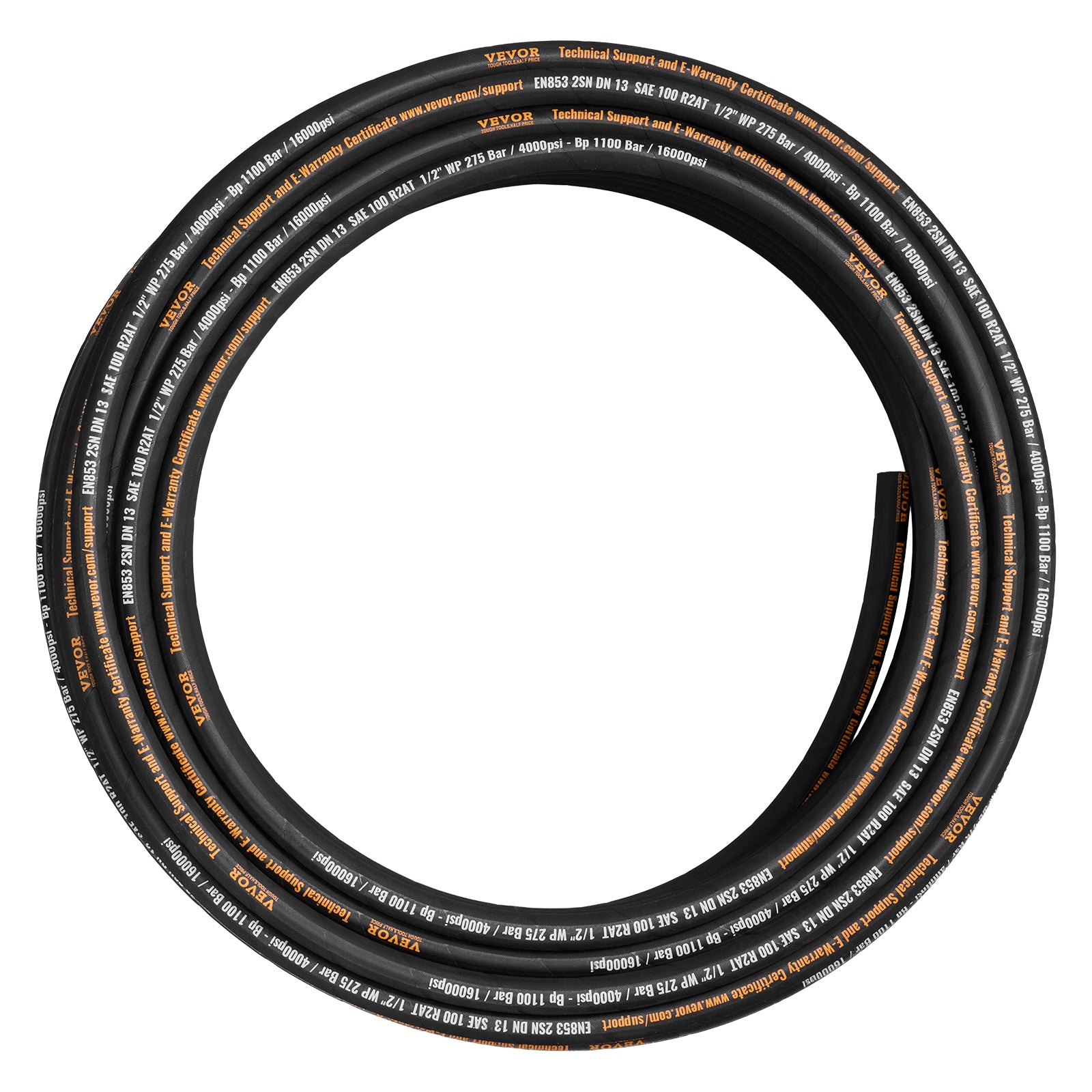 Hydraulic Hose 1/2 inch x 100 ft, Coiled Hydraulic Hose 4000 PSI, Rubber Hydraulic Hose with 2 High-Tensile Steel Wire Braid, Bulk Hydraulic Hose -20℃ to 140℃, Hydraulic Oil Flexible Hose
