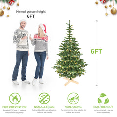 7ft Pre-Lit Christmas Tree with 400 Warm White LED Lights, 941 PE+PVC Tips, Realistic Layered Look, Unique Wooden Base – Full Artificial Holiday Tree for Home Decor