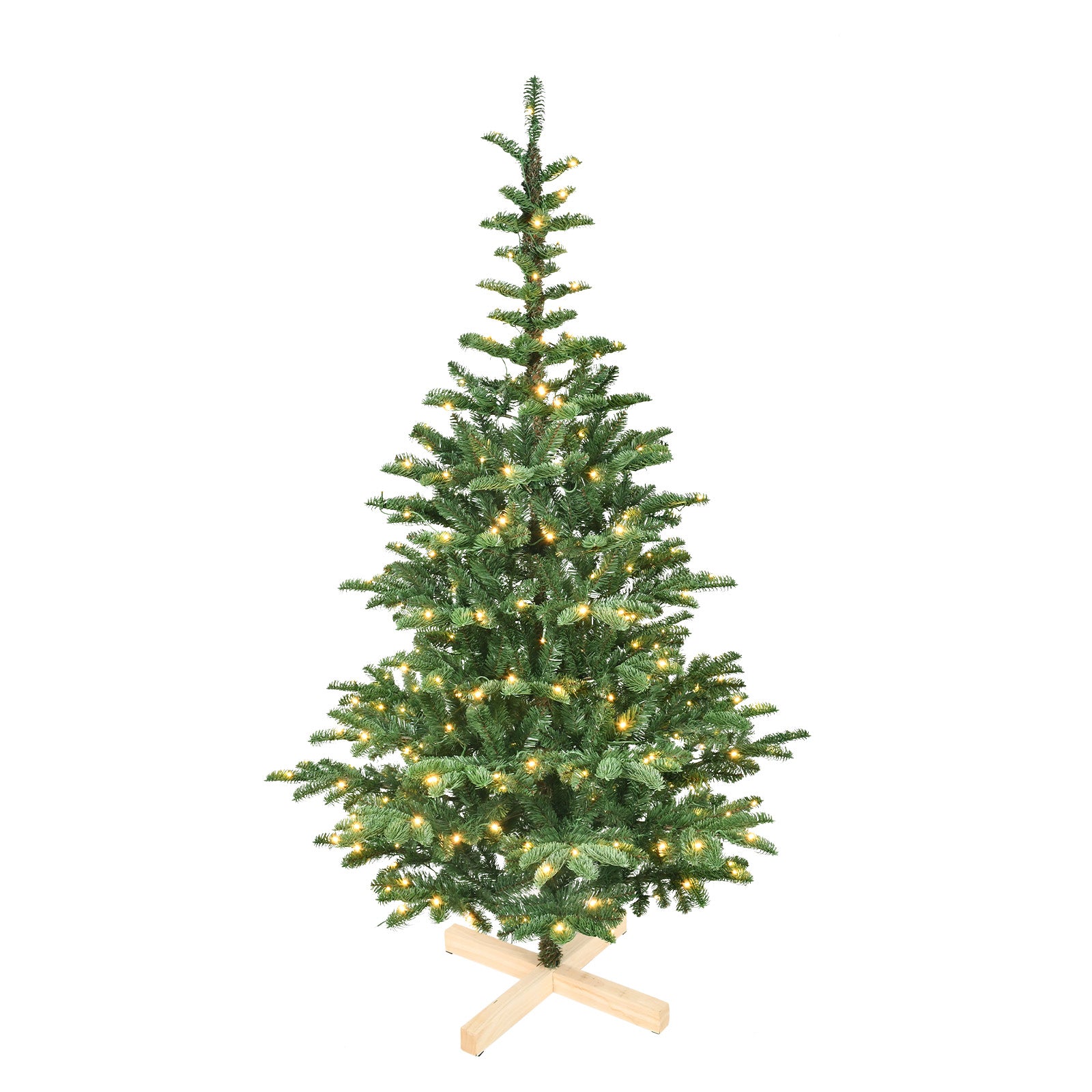 7ft Pre-Lit Christmas Tree with 400 Warm White LED Lights, 941 PE+PVC Tips, Realistic Layered Look, Unique Wooden Base – Full Artificial Holiday Tree for Home Decor