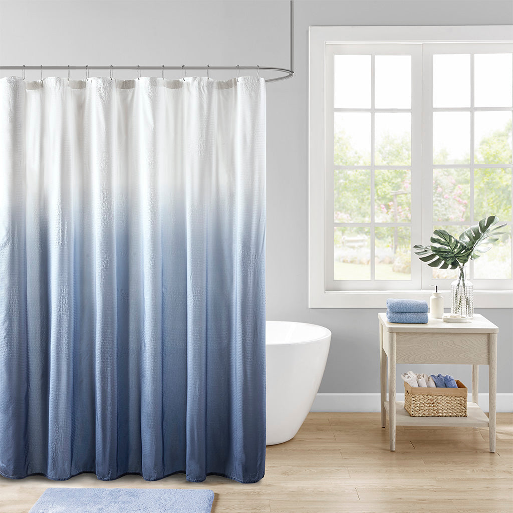Ombre Printed Seersucker Shower Curtain Blue 72x72"