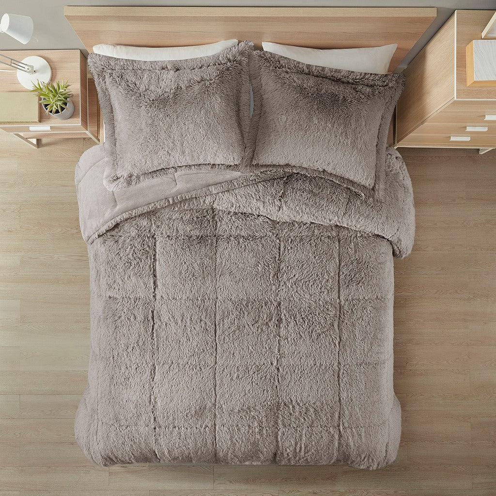 Full/Queen Shaggy Long Fur Comforter Mini Set