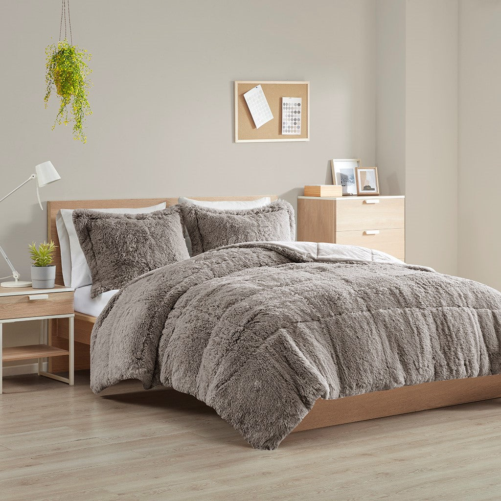 Full/Queen Shaggy Long Fur Comforter Mini Set