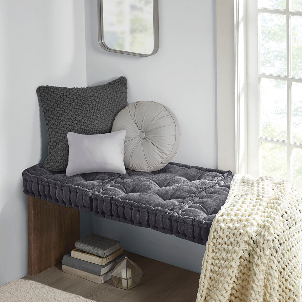 Poly Chenille Square Floor Pillow Cushion Charcoal 20x20"