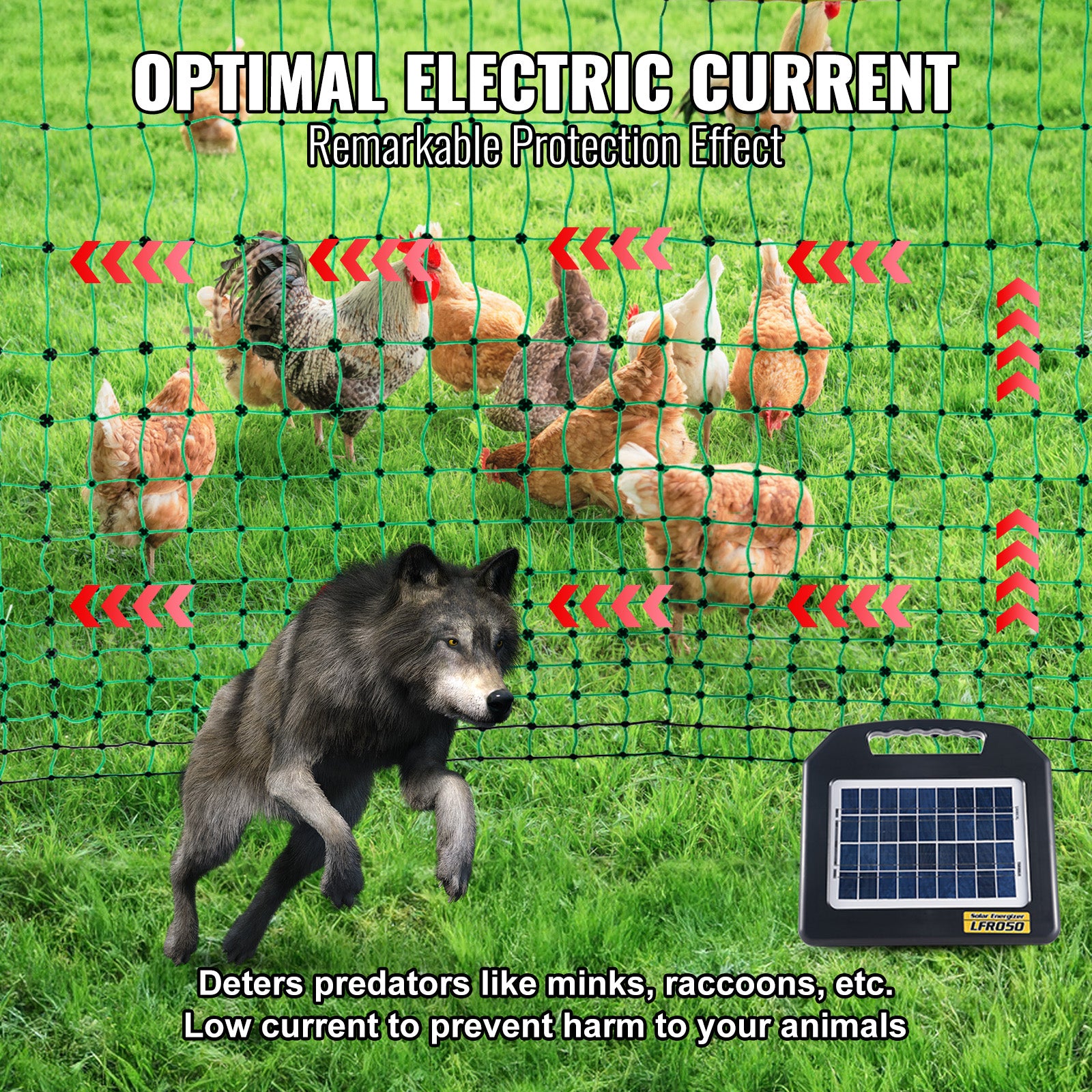 Electric Fence Netting, 48" H x 168' L, PE Net Fencing Kit with Posts & Double-Spiked Stakes, Utility Portable Mesh for Chickens, Ducks, Geese, Rabbits, Used in Backyards, Farms, and Ranches