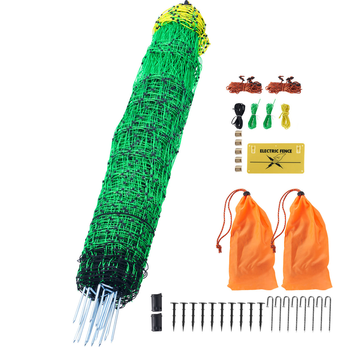 Electric Fence Netting, 48" H x 168' L, PE Net Fencing Kit with Posts & Double-Spiked Stakes, Utility Portable Mesh for Chickens, Ducks, Geese, Rabbits, Used in Backyards, Farms, and Ranches