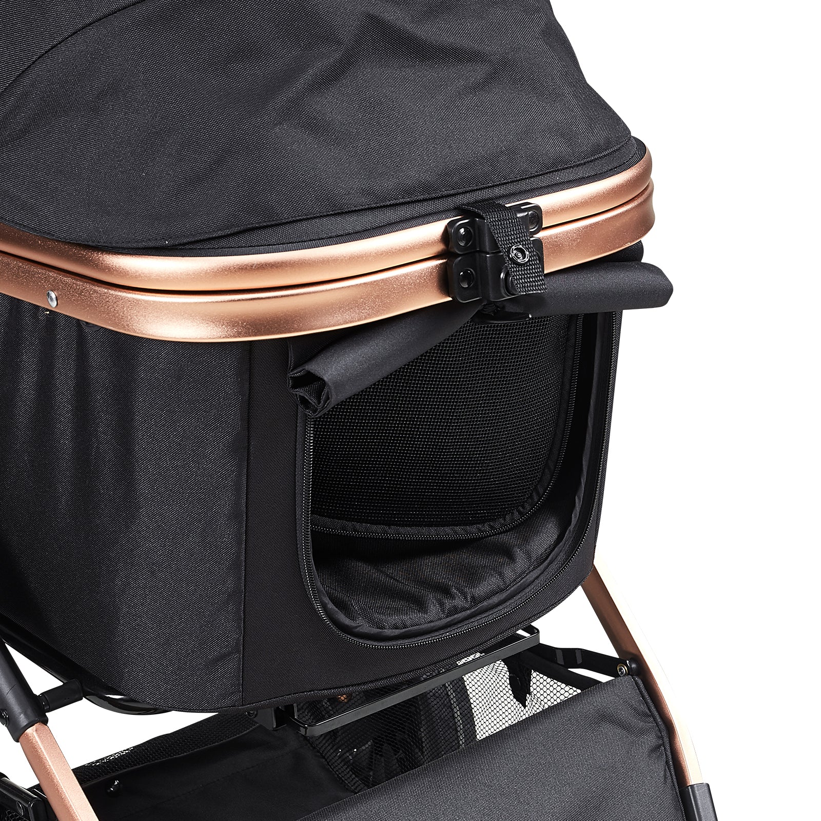 Pet Stroller, 4 Wheels Dog Stroller Rotate with Brakes, 66 lbs Weight Capacity, Puppy Stroller with Detachable Carrier, Storage Basket and Pet Pad, for Small to Medium Sized Dogs, Black