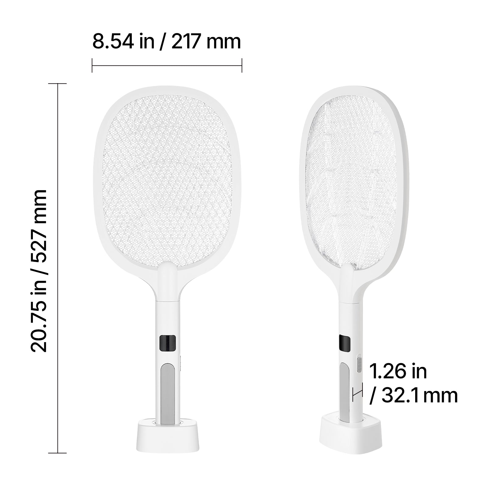 Electric Fly Swatter 3 Layers Mesh & Screen Display 1500mAh Battery White