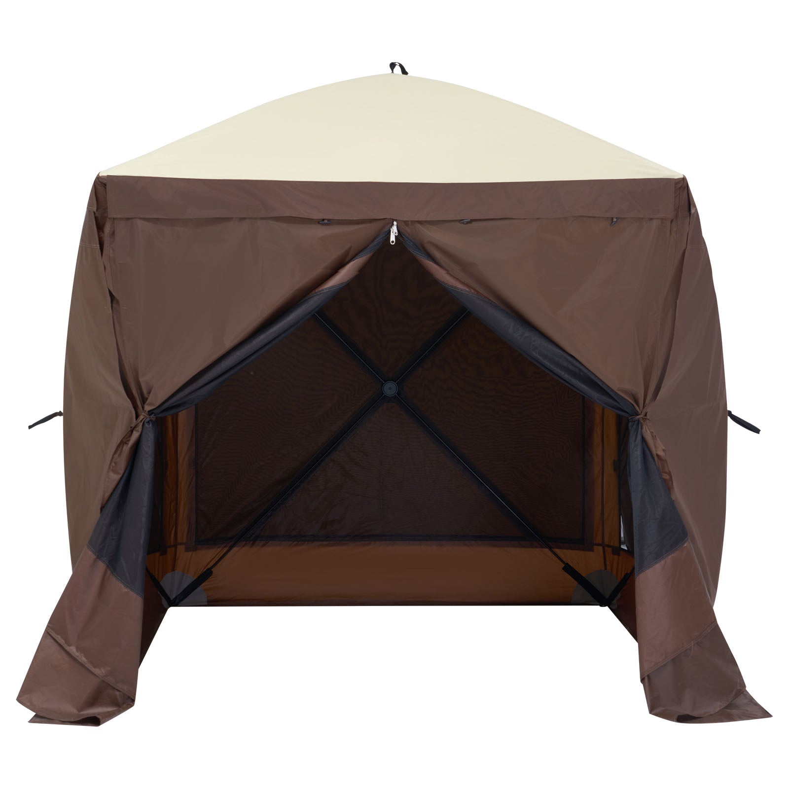 Pop Up Gazebo Tent, Pop-Up Screen Tent 4 Sided Canopy Sun Shelter with 4 Removable Privacy Wind Cloths & Mesh Windows, 6x6FT Quick Set Screen Tent with Mosquito Netting, Brown