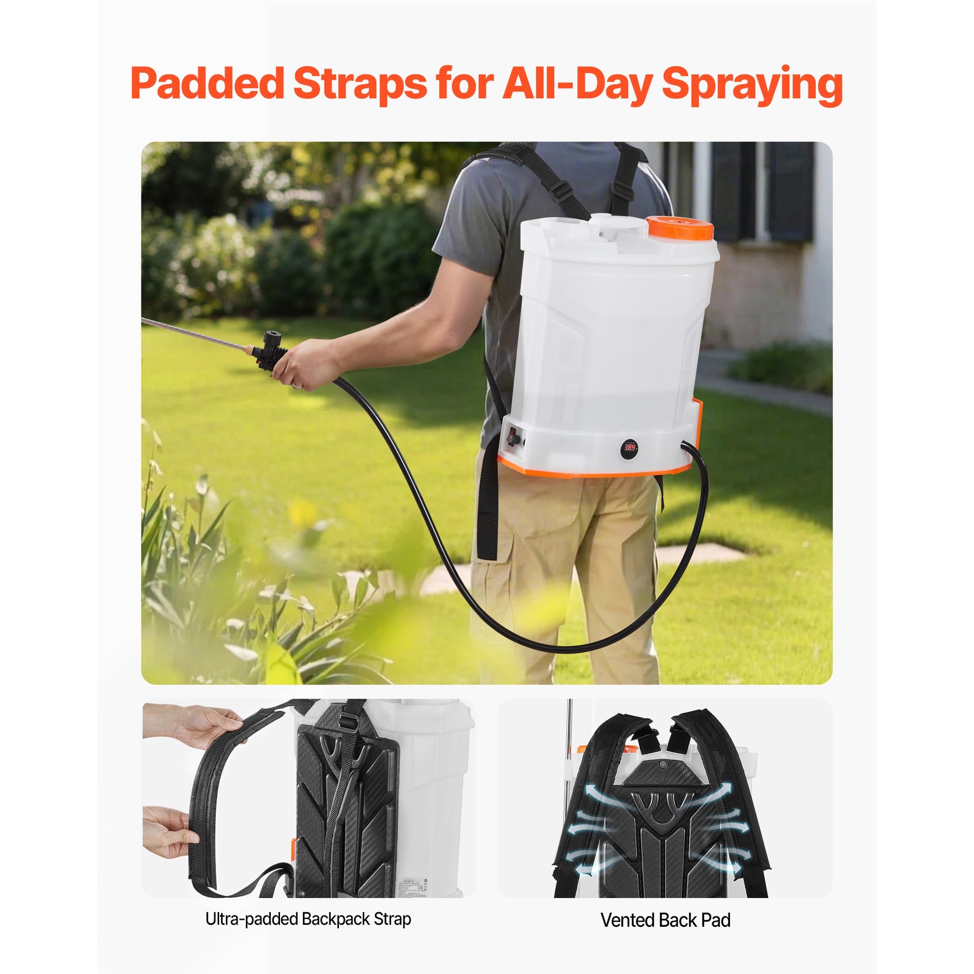 3.2 Gallon Battery Powered Backpack Sprayer 0-90 PSI 2H Runtime for Yard Lawn