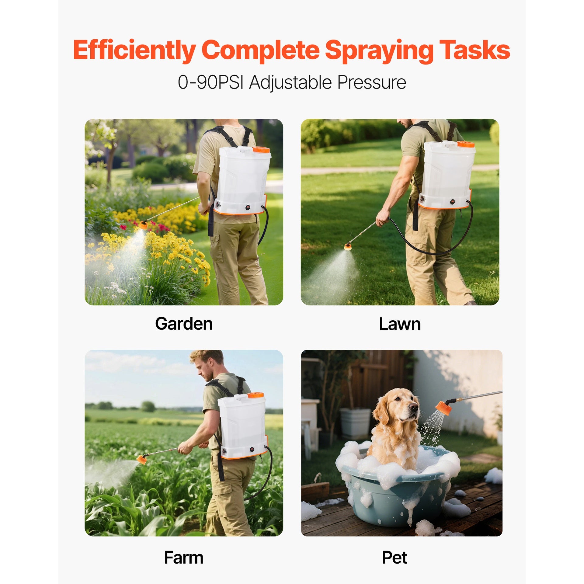 3.2 Gallon Battery Powered Backpack Sprayer 0-90 PSI 2H Runtime for Yard Lawn