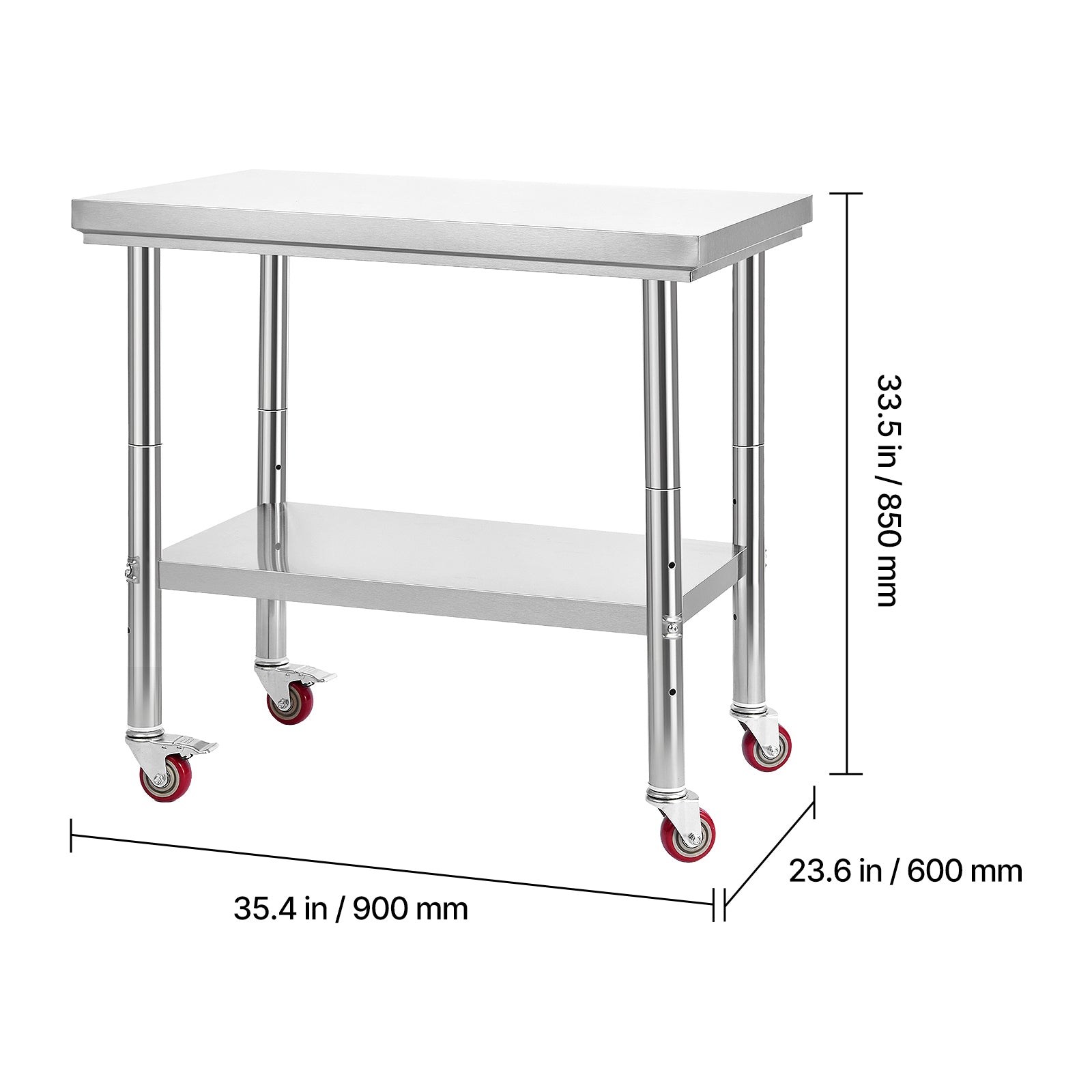 Stainless Steel Table, 24 x 35.4 Inches Food Prep Worktable with Wheels, Kitchen Prep Table with Adjustable Undershelf Workstations for Commercial Kitchen, Restaurant, Hotel and Garage, Outdoor