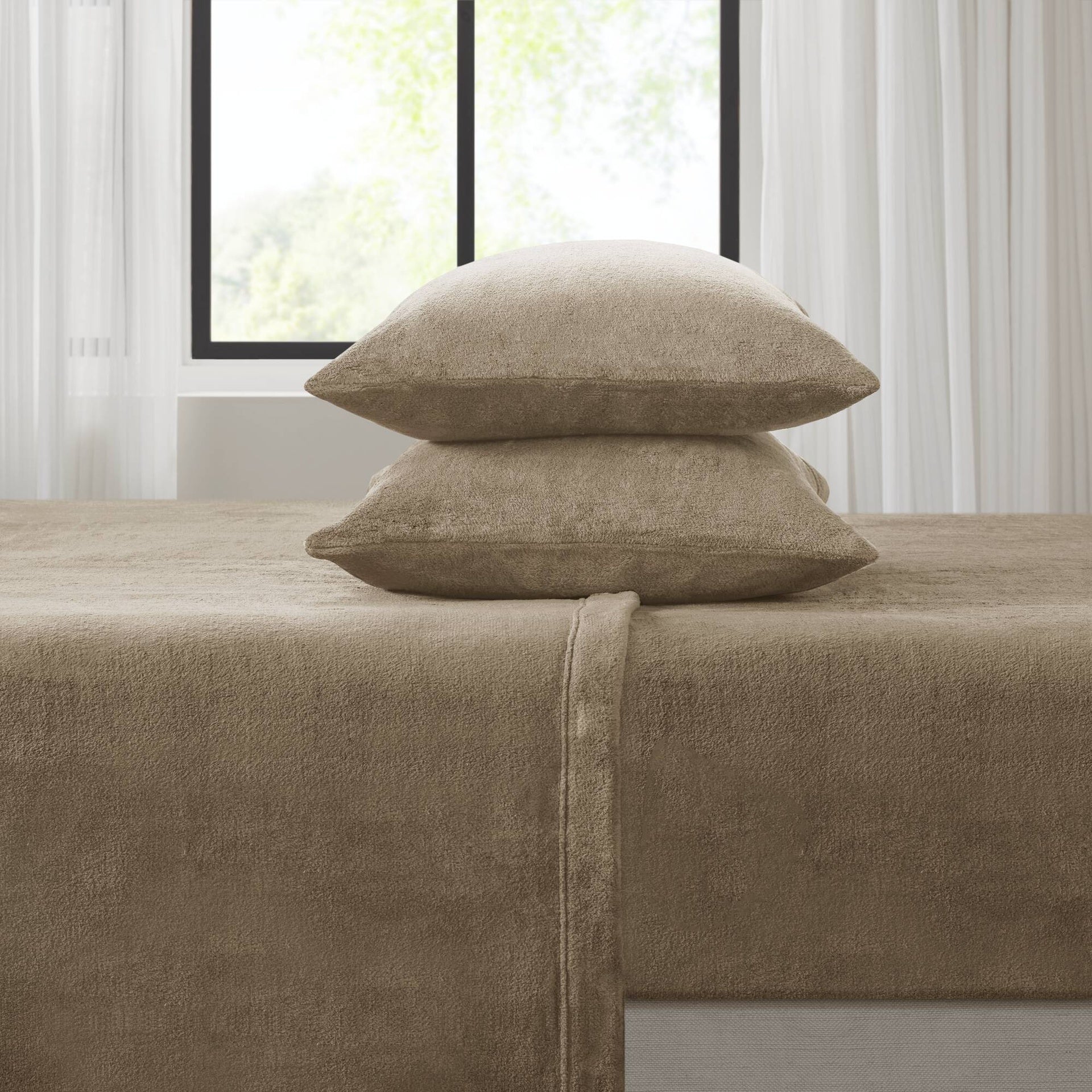 4 PCS Queen Micro Plush Sheet Set Taupe