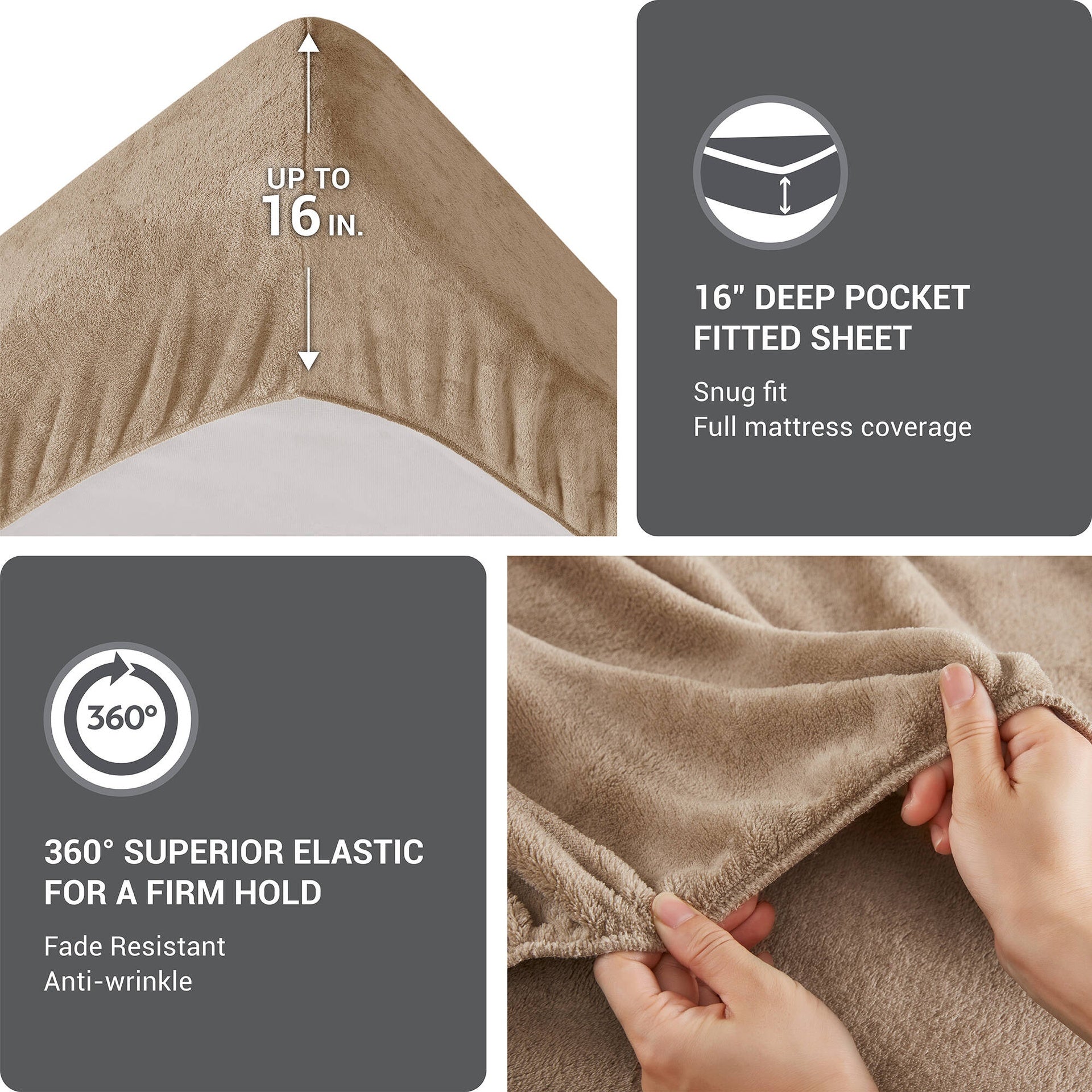4 PCS Queen Micro Plush Sheet Set Taupe