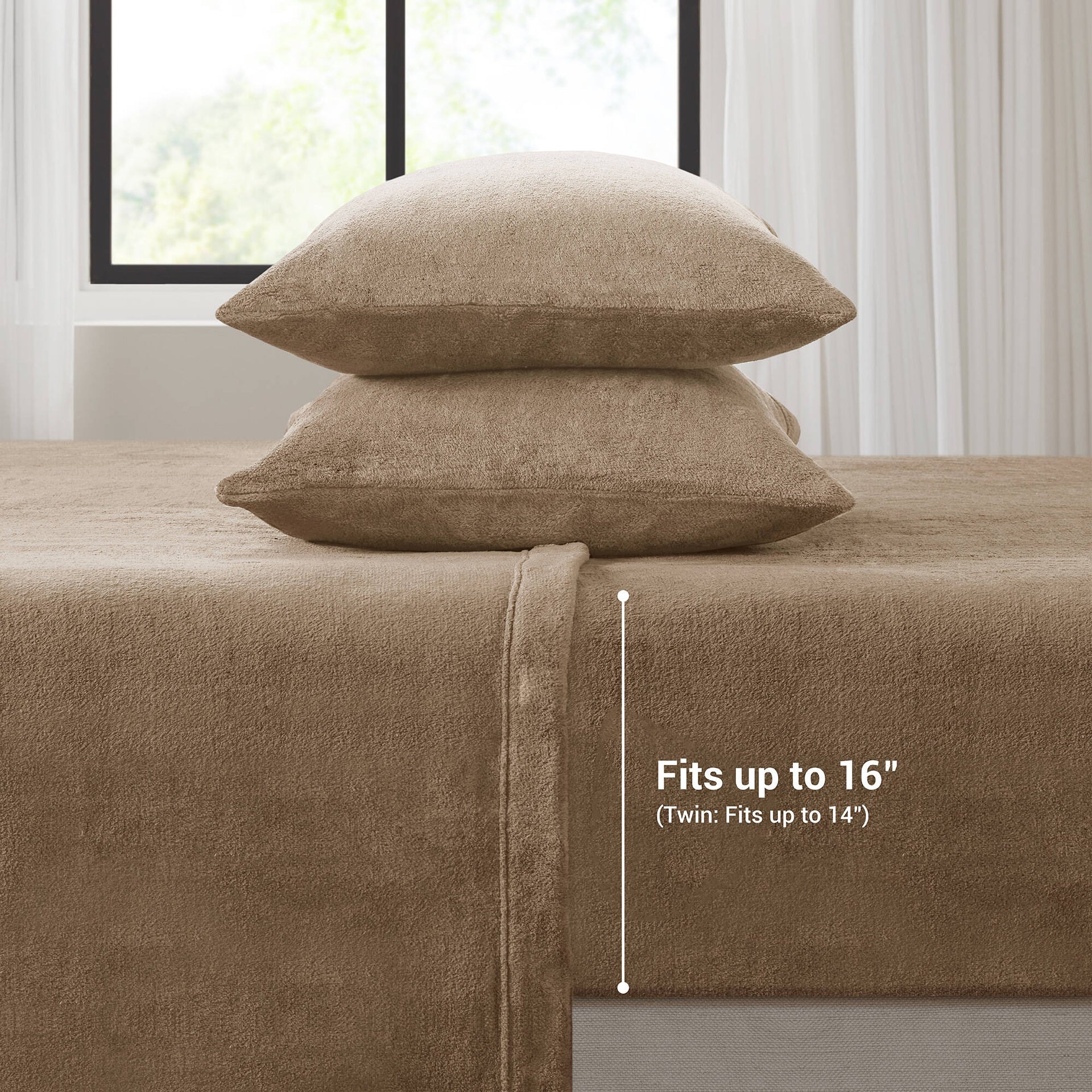 4 PCS Queen Micro Plush Sheet Set Taupe