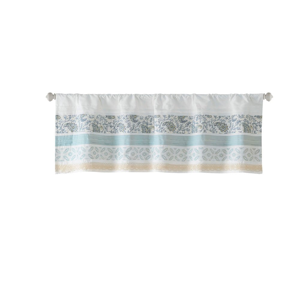 Printed and Pieced Rod Pocket Valance Aqua 50x18"