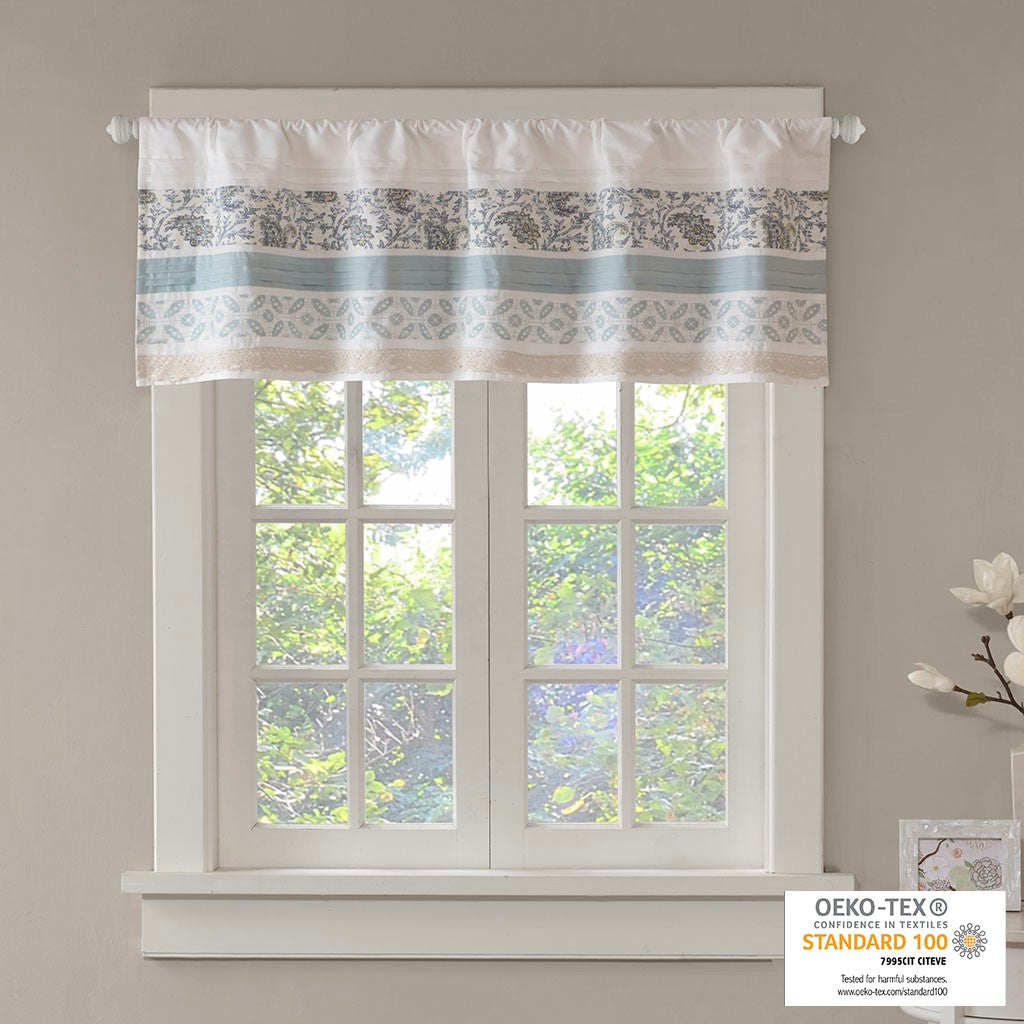 Printed and Pieced Rod Pocket Valance Aqua 50x18"