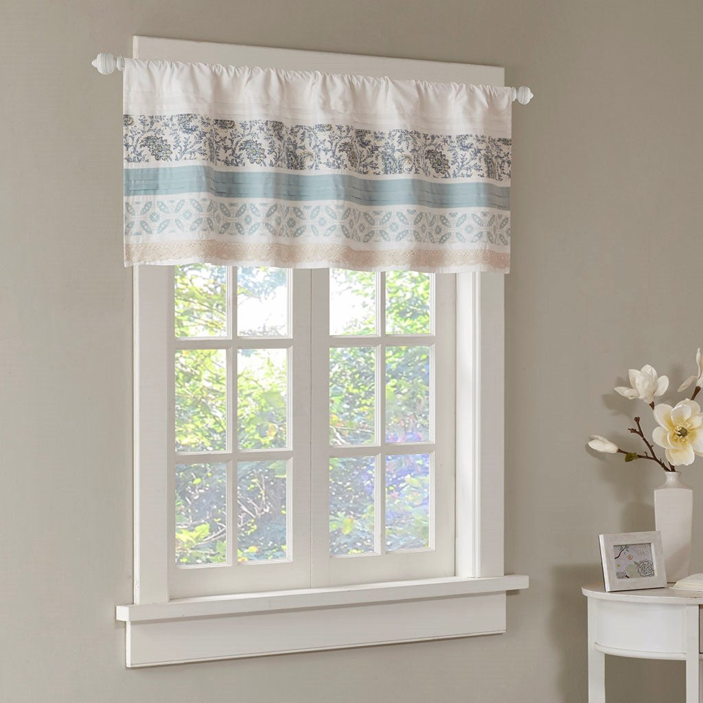 Printed and Pieced Rod Pocket Valance Aqua 50x18"