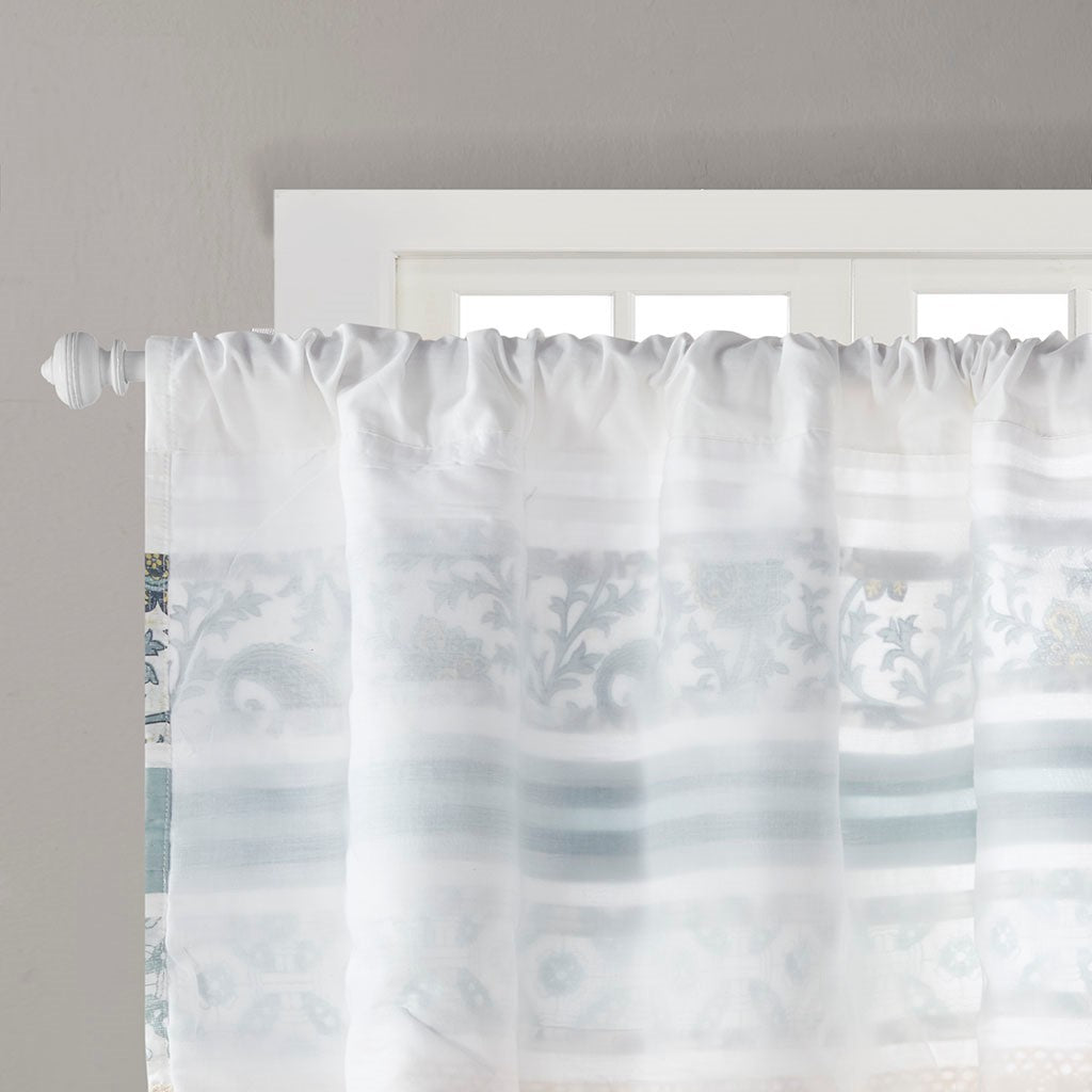 Printed and Pieced Rod Pocket Valance Aqua 50x18"