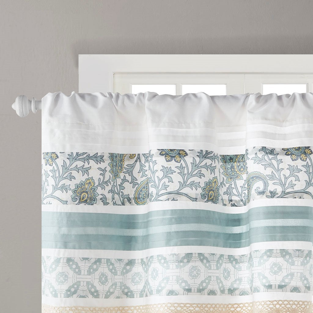 Printed and Pieced Rod Pocket Valance Aqua 50x18"