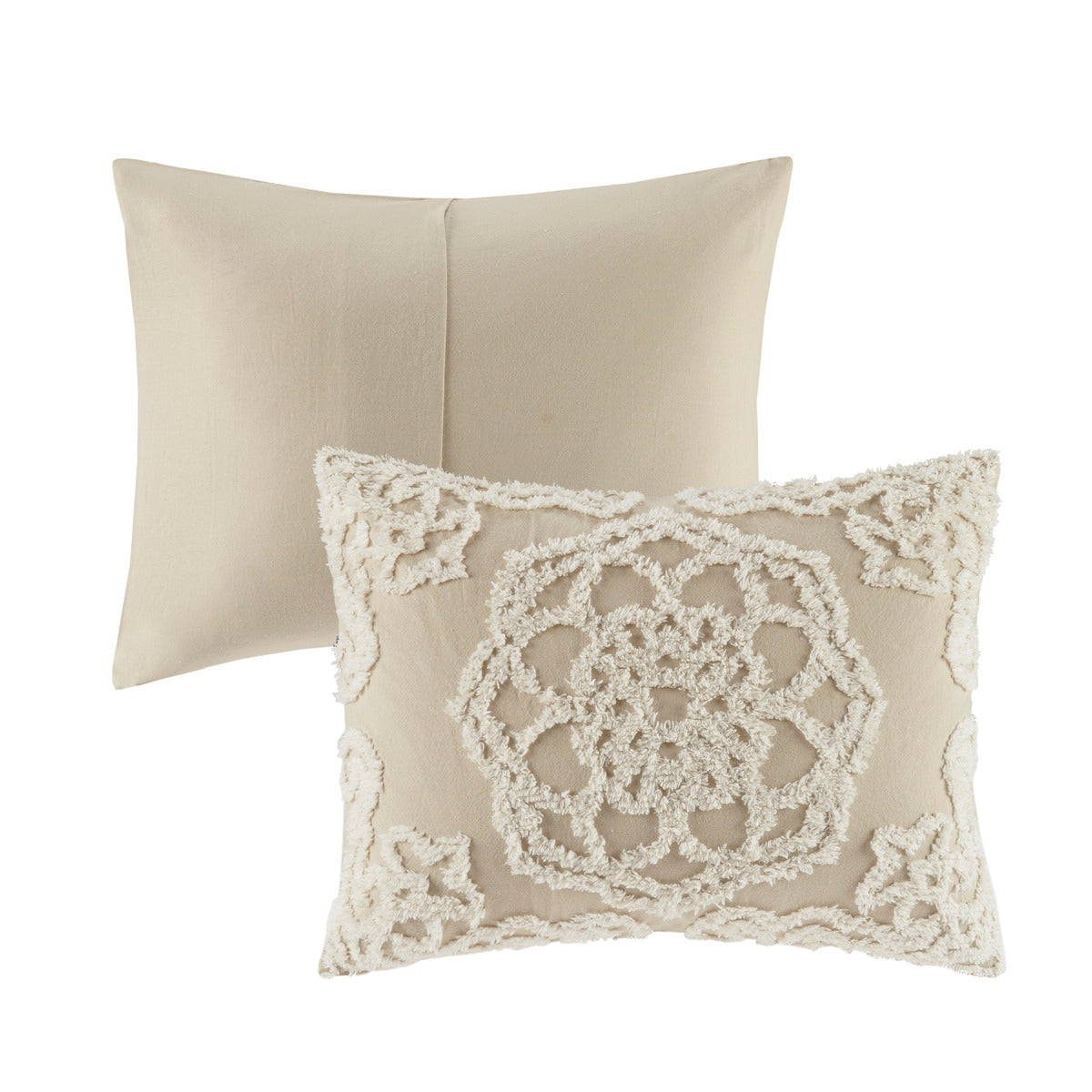 Tufted Cotton Chenille Medallion Fringe Coverlet Mini Set Taupe King/Cal King