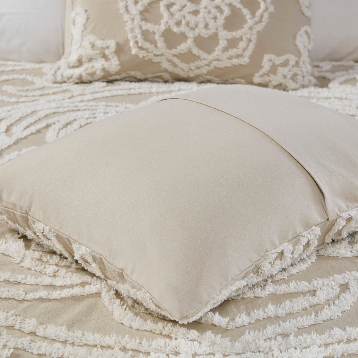 Tufted Cotton Chenille Medallion Fringe Coverlet Mini Set Taupe King/Cal King