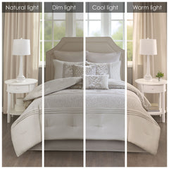 Embroidered 8 Piece Comforter Set Neutral Queen