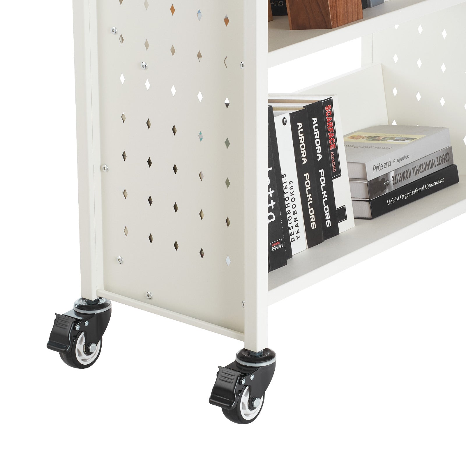 3-Tier Rolling Book Cart Single Sided V-Shaped Shelves Book Truck in White