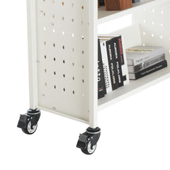 3-Tier Rolling Book Cart Single Sided V-Shaped Shelves Book Truck in White