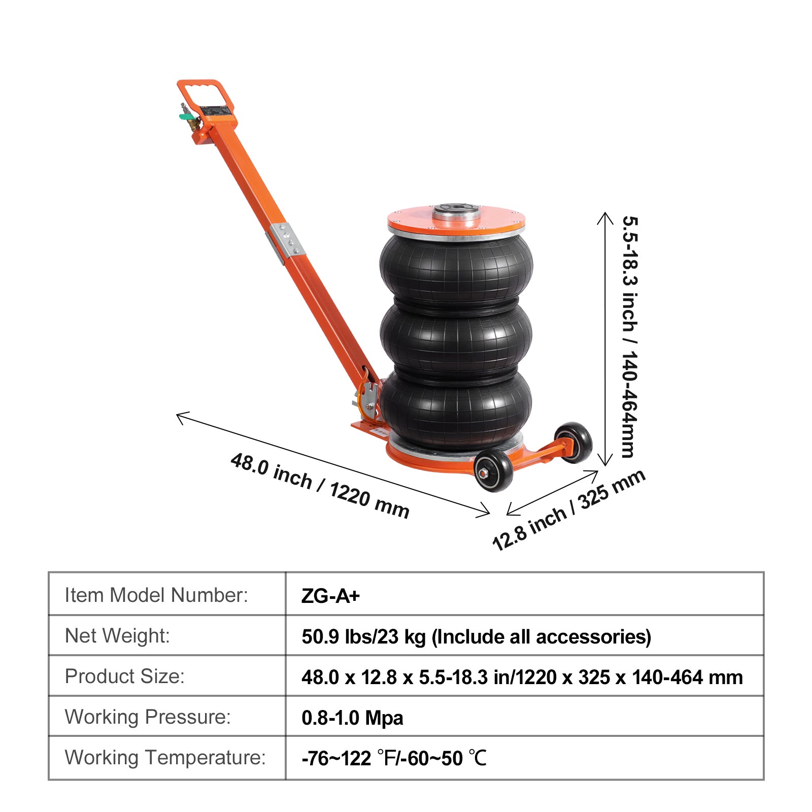 Air Jack 5 Ton/11000 lbs Pneumatic Jack with Heightened Column for Sedan
