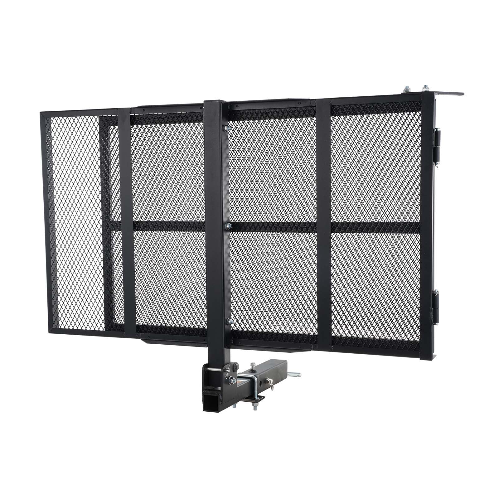 Hitch Mount Cargo Carrier, 45.3" x 25.6" Iron Hitch Cargo Rack with Folding Ramp, Hitch Rack Basket with Stabilizer and Straps, 500LBS Mobility Scooter Carrier Fit 2" Hitch Receiver