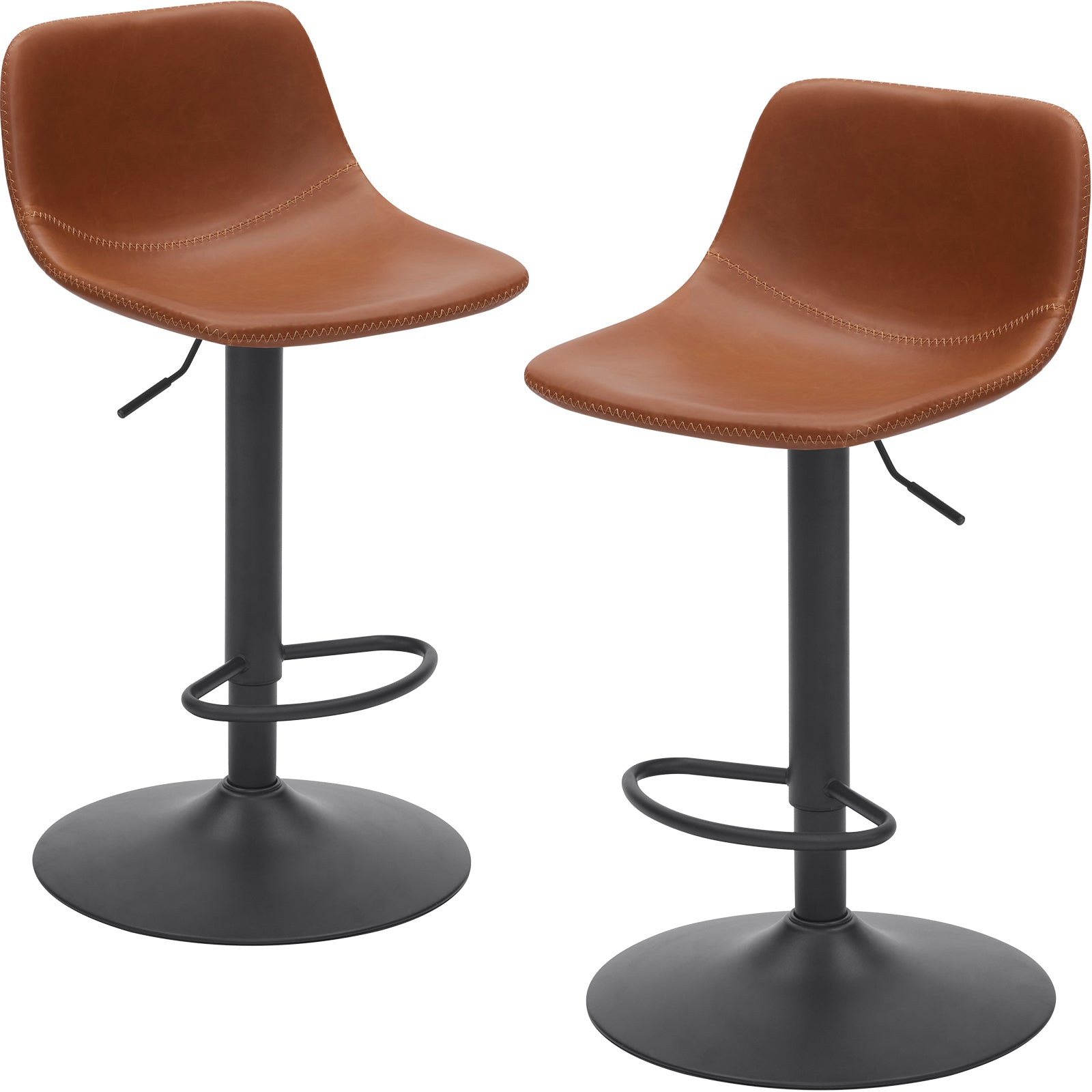 Adjustable Bar Stools Set of 2, Mid Century Modern Swivel Bar Stools, Industrial Bar Height Stools With Back Support Counter Height Bar Chairs Pu Leather Bar Stool for Kitchen Island Rustic Barstools