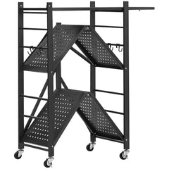 3-Tier Foldable Storage Shelf with Wheels 28 x 13 x 36-inch Metal Shelving