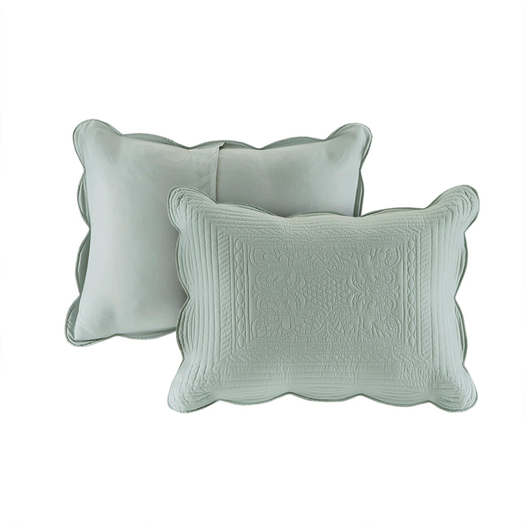 3 Piece Reversible Scalloped Edge Quilt Set Seafoam Full/Queen