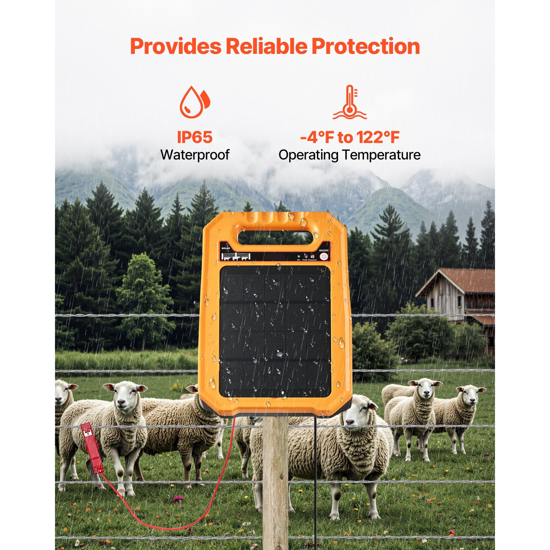 0.3J Solar Fence Charger 1.86 Miles Range Electric Fence Energizer for Livestock