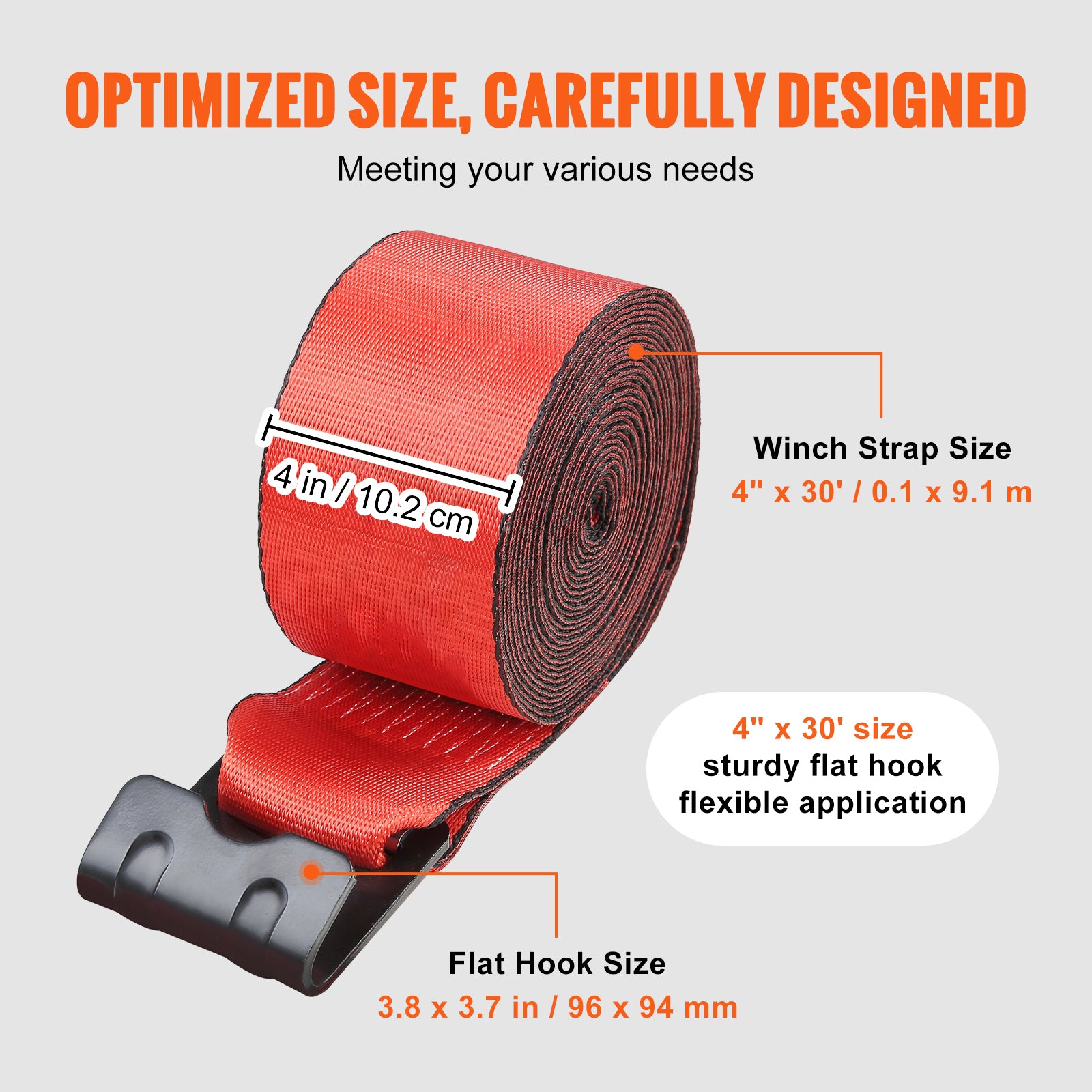 Winch Straps, 4" x 30', 6000 lbs Load Capacity, 18000 lbs Breaking Strength, Truck Straps with Flat Hook, Flatbed Tie Downs Cargo Control for Trailers, Farms, Rescues, Tree Saver, Red (10 Pack)