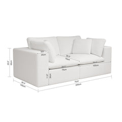 78.8*39.4"Modular sectional sofa seat,Upholstered compressed couch for living room,Bedroom,Apartment,No assembly required,2PC free combination,Plush corduroy fabric,WHITE