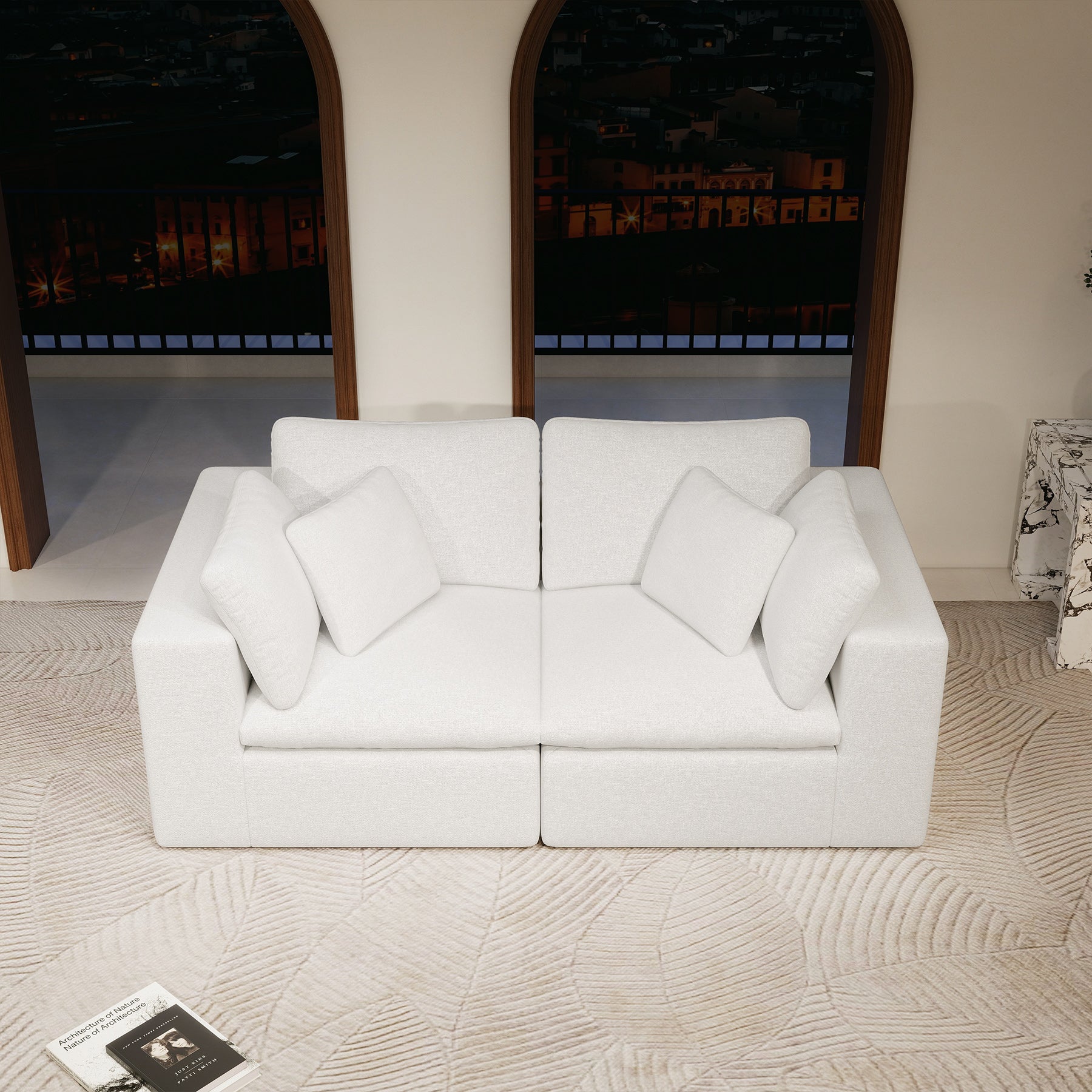 78.8*39.4"Modular sectional sofa seat,Upholstered compressed couch for living room,Bedroom,Apartment,No assembly required,2PC free combination,Plush corduroy fabric,WHITE