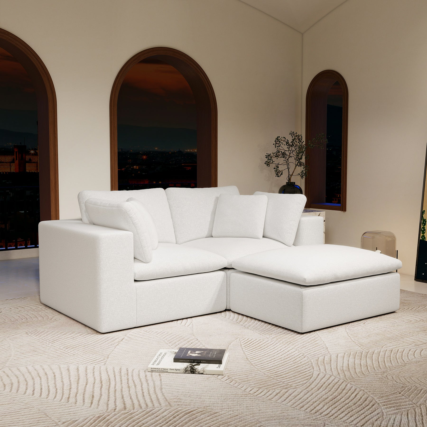 78.8*68.9"Modular sectional sofa seat,Upholstered compressed couch for living room,Bedroom,Apartment,No assembly required,3PC free combination,Plush corduroy fabric,WHITE