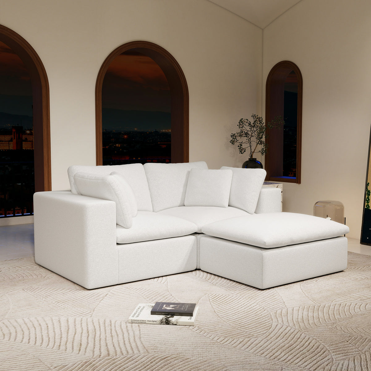 78.8*68.9"Modular sectional sofa seat,Upholstered compressed couch for living room,Bedroom,Apartment,No assembly required,3PC free combination,Plush corduroy fabric,WHITE