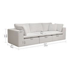 108.3*39.4"Modular sectional sofa seat,Upholstered compressed couch for living room,Bedroom,Apartment,No assembly required,3PC free combination,Plush corduroy fabric,WHITE