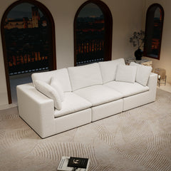 108.3*39.4"Modular sectional sofa seat,Upholstered compressed couch for living room,Bedroom,Apartment,No assembly required,3PC free combination,Plush corduroy fabric,WHITE