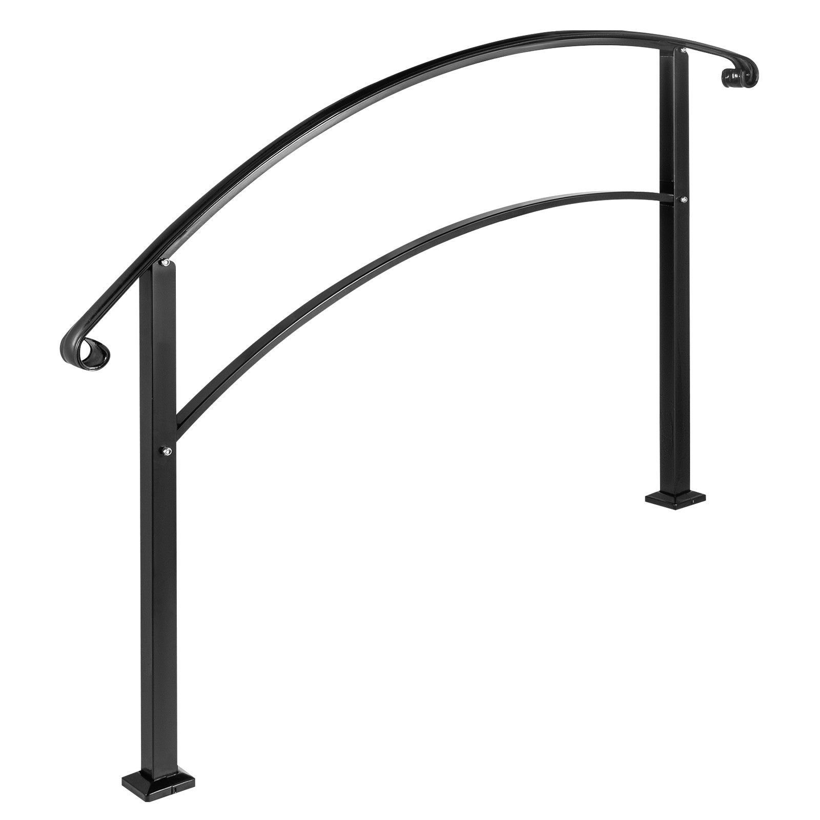 Handrails for Outdoor Steps, Fit 1 or 3 Steps Outdoor Stair Railing, Black Wrought Iron Handrail, Flexible Front Porch Hand Rail, Transitional Handrails for Concrete Steps or Wooden Stairs
