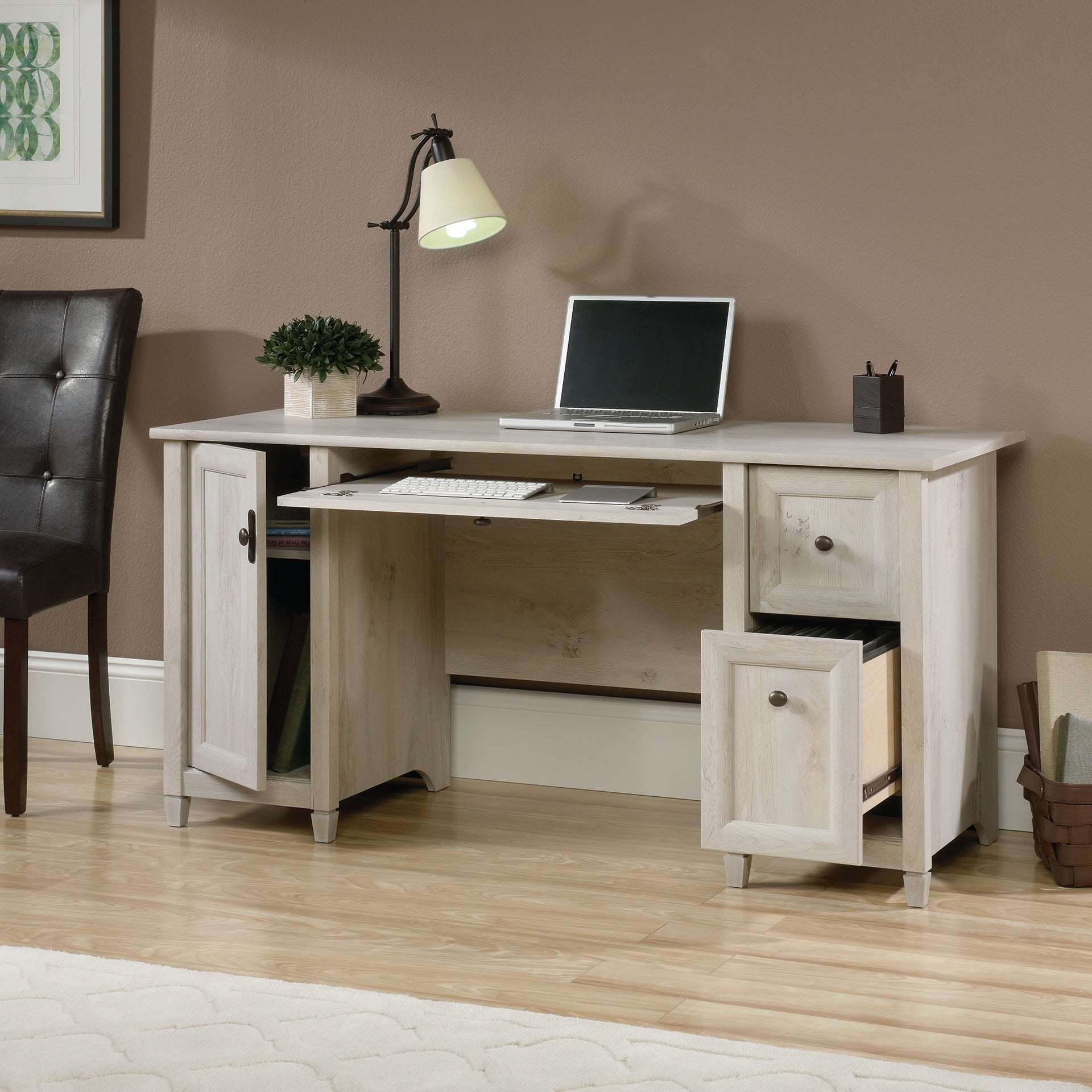Coastal Computer Desk with Slide-Out Keyboard Tray, Gray finish