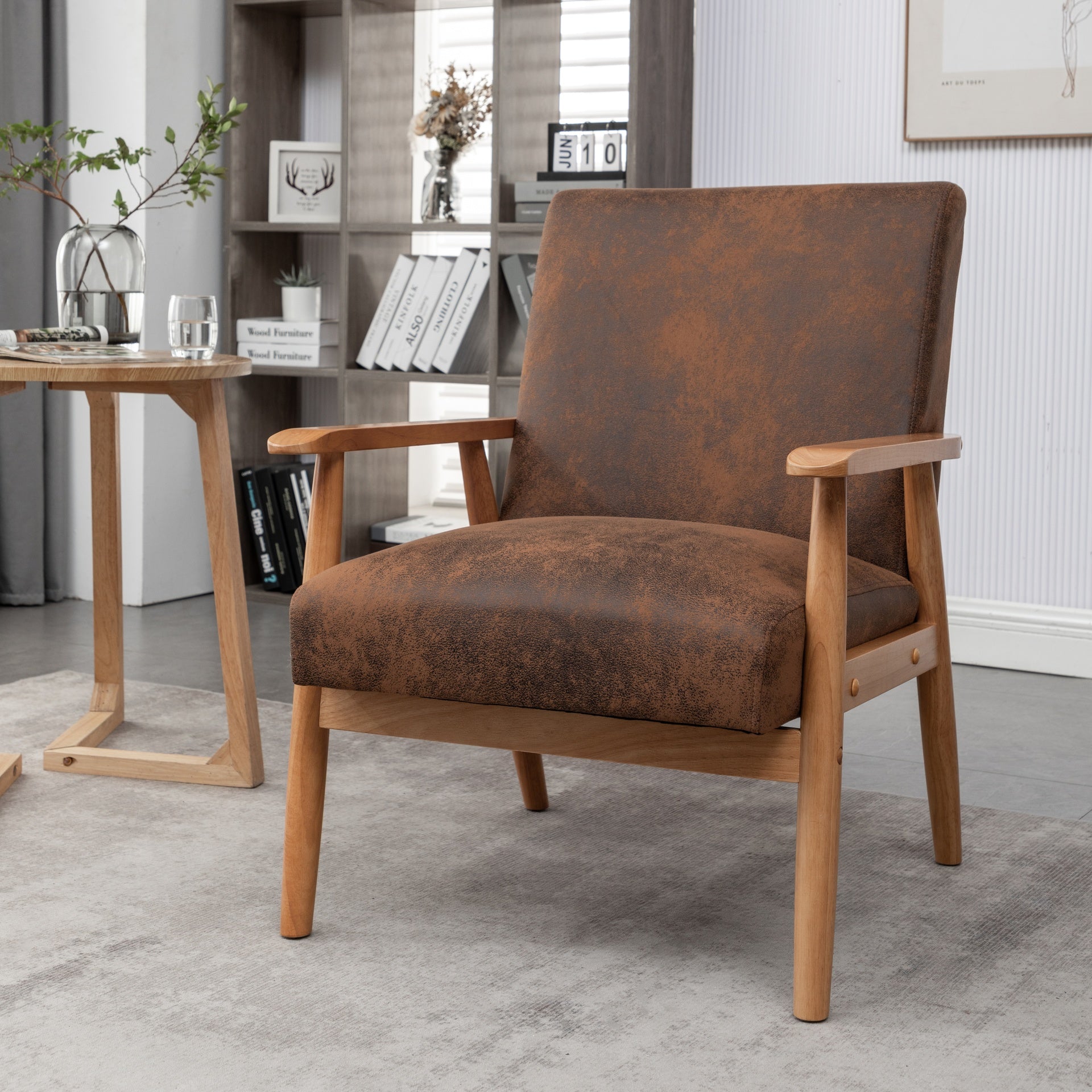 25.38'' Wide Classic Mid-Century Modern Arm Chair, Light Brown
