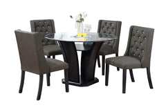 Modern Fabric / Polyfiber Ash Black Tufted Set of 2 Chairs Dining Seat Chair Rubber wood MDF Kitchen Dining Room Wingback Design