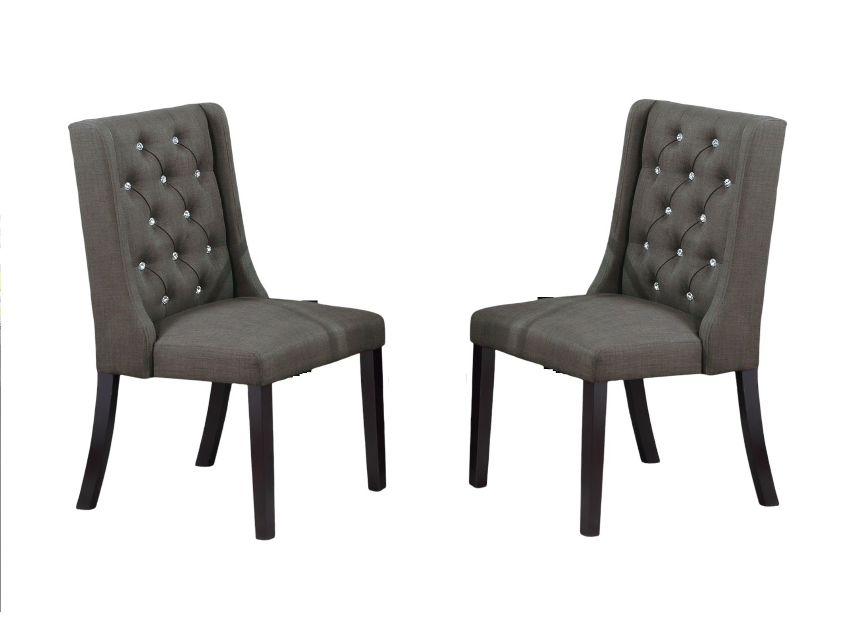 Modern Fabric / Polyfiber Ash Black Tufted Set of 2 Chairs Dining Seat Chair Rubber wood MDF Kitchen Dining Room Wingback Design