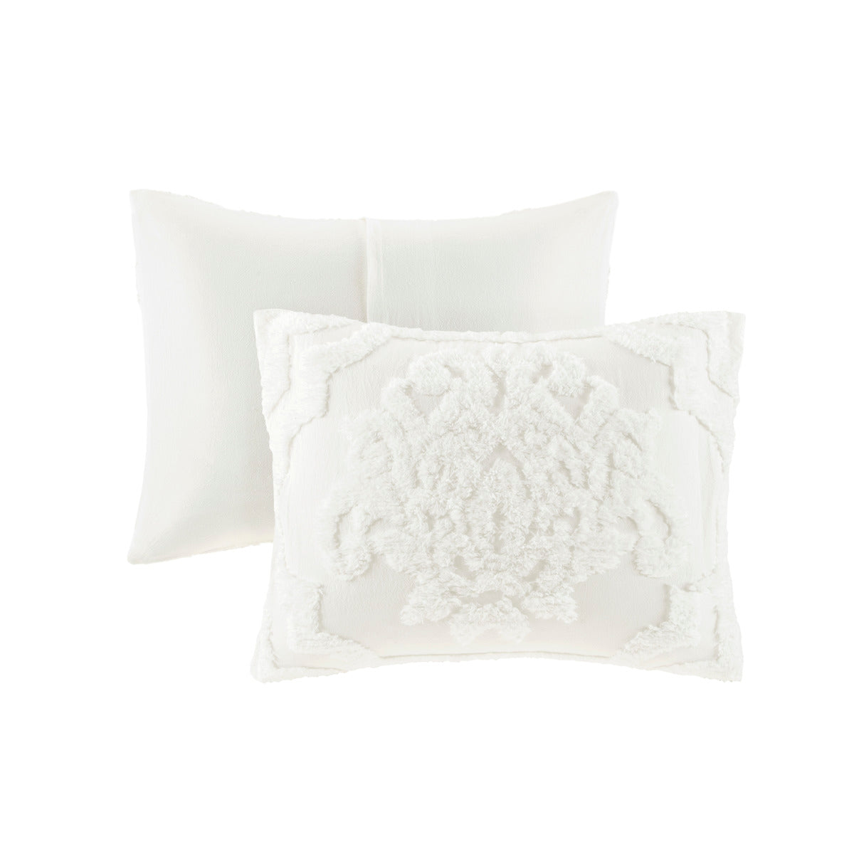 3 Piece Tufted Cotton Chenille Damask Comforter Set Off-White Full/Queen