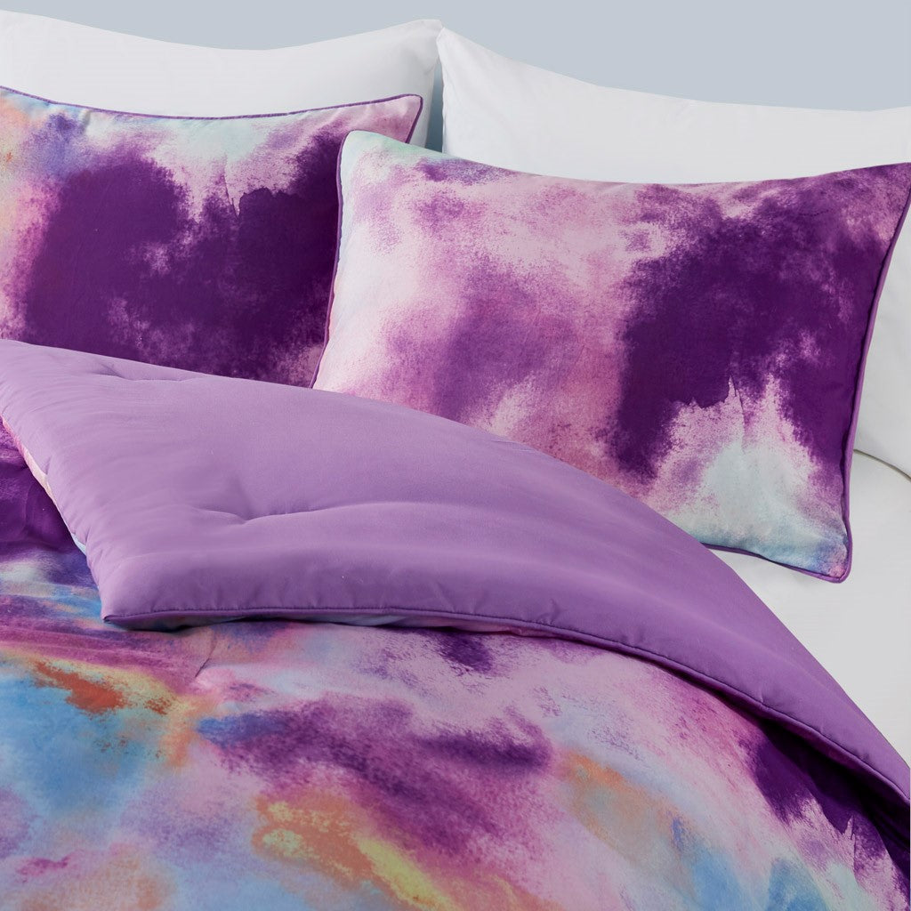 Full/Queen Watercolor Tie Dye Printed Comforter Set with Throw Pillow